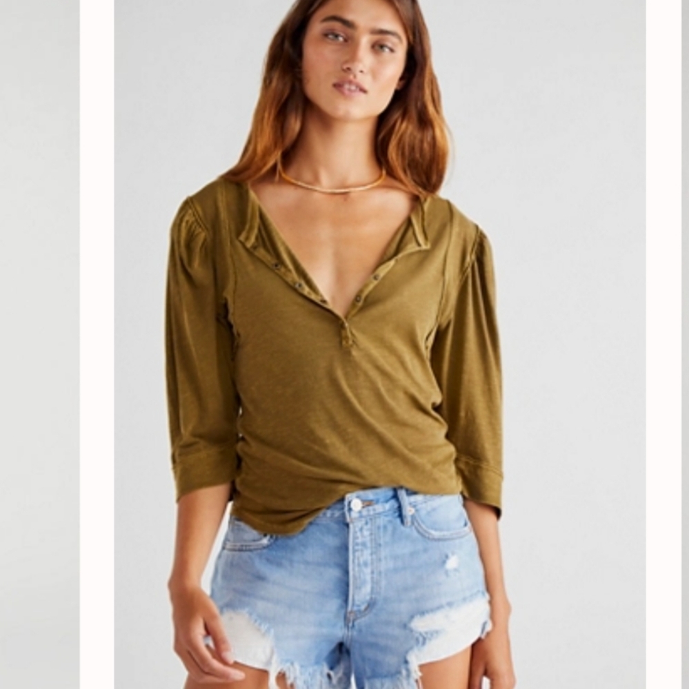 Free People Snow Drop Henley MD. Earth Seed Shirt NWT